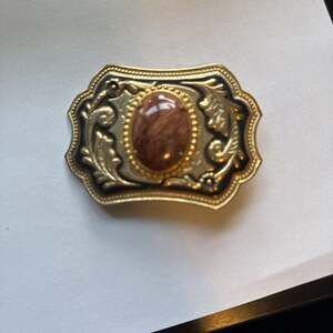 Vintage Gold Tone Red Jasper Western Belt Buckle